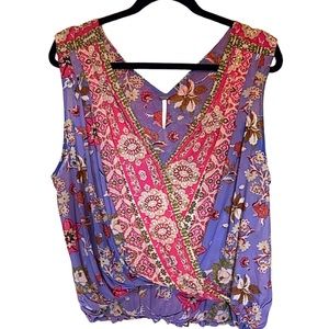 Free People V-Neck Mesh Sleeveless Top